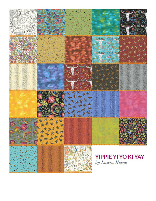 New! Yippie Yi Yo Ki Yay - per yard - by Laura Heine for Windham Fabrics - Cowboy Collage on Grayscale - 53233-2'