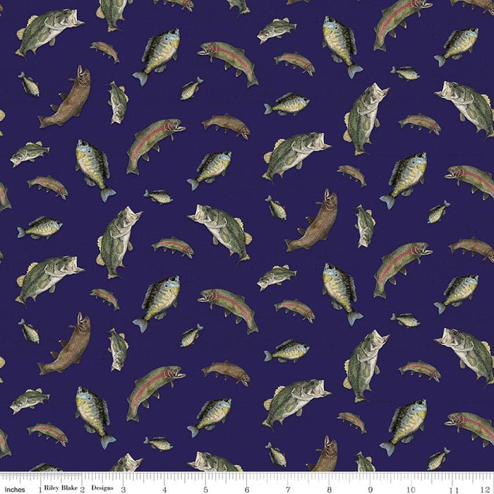 At The Lake - Dots - Hunter - per yard - by Tara Reed - for Riley Blake Designs - Outdoors, Fishing - C10554-HUNTER - RebsFabStash