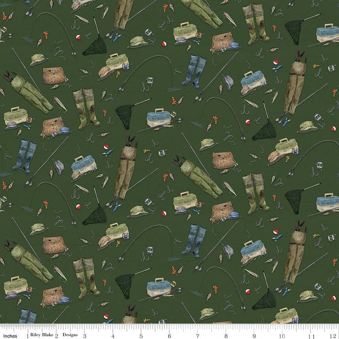 At The Lake - Dots - Hunter - per yard - by Tara Reed - for Riley Blake Designs - Outdoors, Fishing - C10554-HUNTER - RebsFabStash