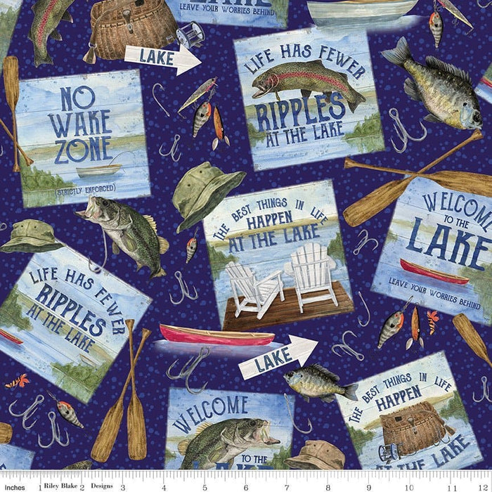 At The Lake - Fish - Navy - per yard - by Tara Reed - for Riley Blake Designs - Outdoors, Fishing - C10552-NAVY - RebsFabStash