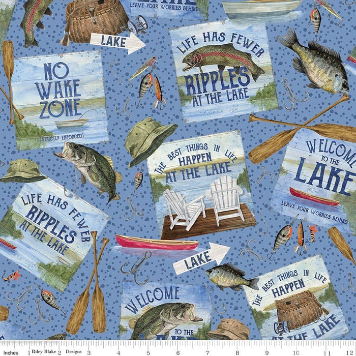 At The Lake - Fish - Navy - per yard - by Tara Reed - for Riley Blake Designs - Outdoors, Fishing - C10552-NAVY - RebsFabStash