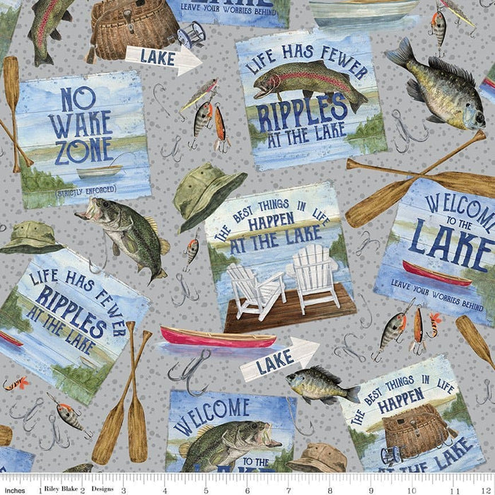 At The Lake - Fish - Navy - per yard - by Tara Reed - for Riley Blake Designs - Outdoors, Fishing - C10552-NAVY - RebsFabStash