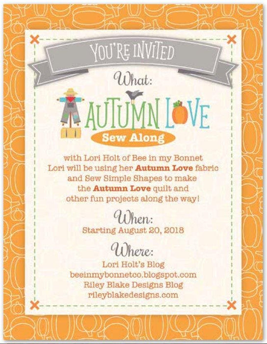 Autumn Love by Lori Holt -per yard - Riley Blake - Autumn Love Sew Along Begins August 20! Leaves on Coral - 7363 - RebsFabStash