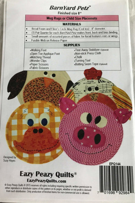 Barn Yard Petz - Mug Rugs Pattern - by Suzy Hayes - Easy Peazy Quilts - RebsFabStash