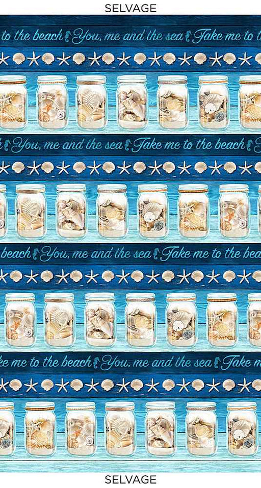 Beach Day - Take Me To The Beach - Border Stripe - 11" stripe - per yard- Timeless Treasures - Shells, Ocean, Nature - BEACH-C6745 BLUE - RebsFabStash