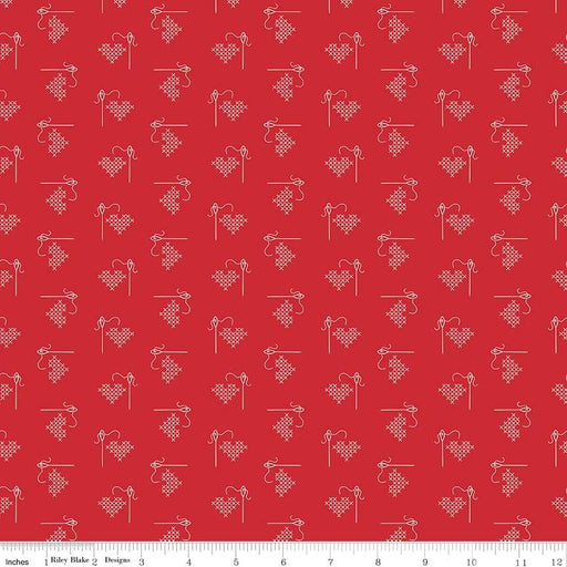 Bee Basics Per Yard - Basics Heart - per YARD - by Lori Holt - Riley Blake Designs - 6401 RED - RebsFabStash