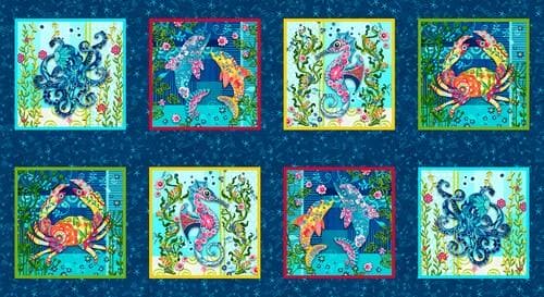 Blooming Ocean - Digital - Dolphin Toss - by the yard - by Pam Vale for Studio E - 5406-71 - Blue - RebsFabStash