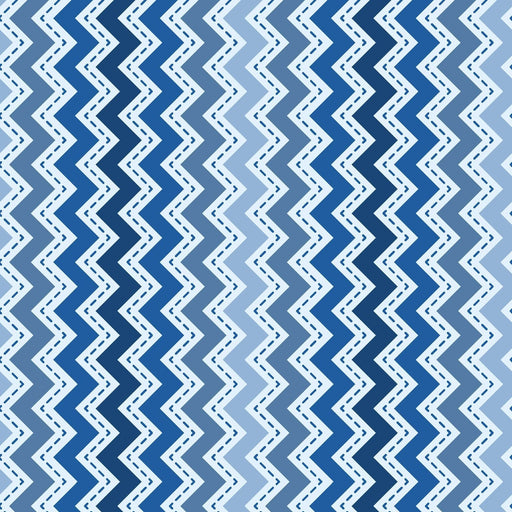 Blue and white zig zag or chevron stripe - Per Yard- Kimberbell Basics - Maywood Studio - MAS 8202-BB- border print - RebsFabStash