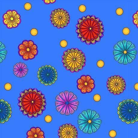 CARNIVALE fabric collection - Quilting Treasures - Debi Payne - Large Flowers on Royal Blue - RebsFabStash