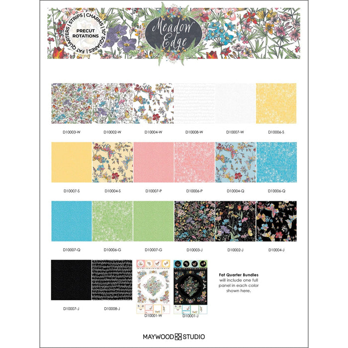 Meadow Edge - Vine Stripe - Per Yard - by Maywood Studio - Floral, Butterflies - Tonal, Blender - Black - MASD10008-J