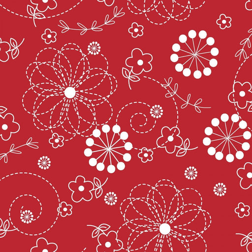 Doodles - Per Yard- Kimberbell Basics - Maywood Studio - White Doodles on RED - MAS 8246-R - RebsFabStash