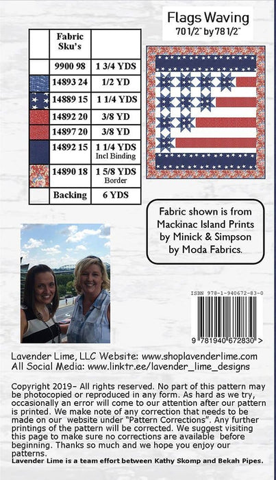 Flags Waving - Quilt PATTERN - by Lavender Lime Designs - Kathy Skomp and Bekah Pipes - Patriotic, red, white, blue - RebsFabStash