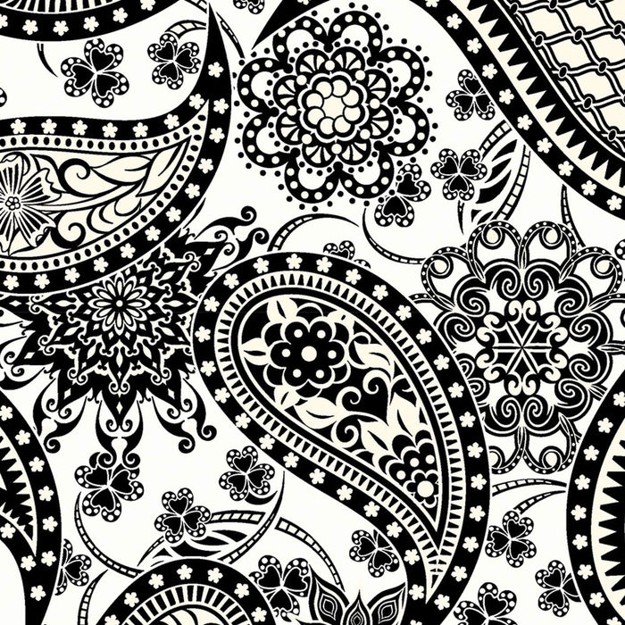 Jubilee - 108" WIDE - Per yd - Benartex - Amanda Murphy for Contempo - Black Paisley on Black - RebsFabStash