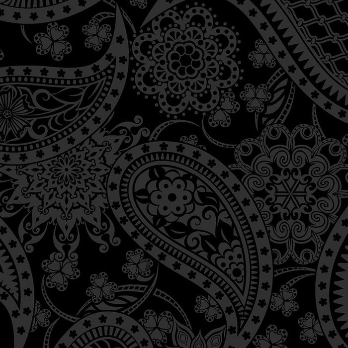 Jubilee - 108" WIDE - Per yd - Benartex - Amanda Murphy for Contempo - Black Paisley on Black - RebsFabStash