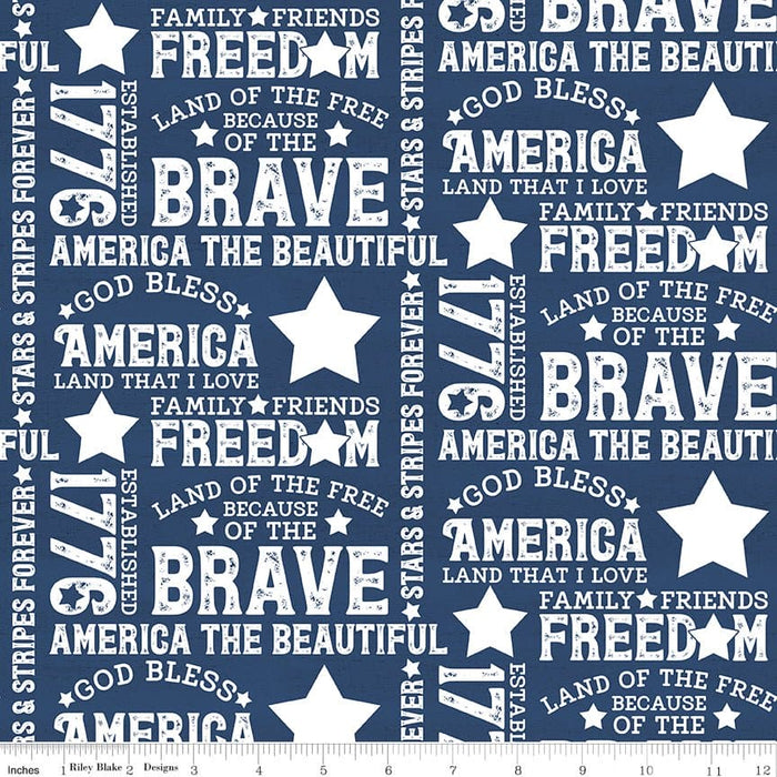 Let Freedom Soar - Text - Blue - per yard - by Tara Reed - for Riley Blake - America, Patriotic - C10520-BLUE - RebsFabStash