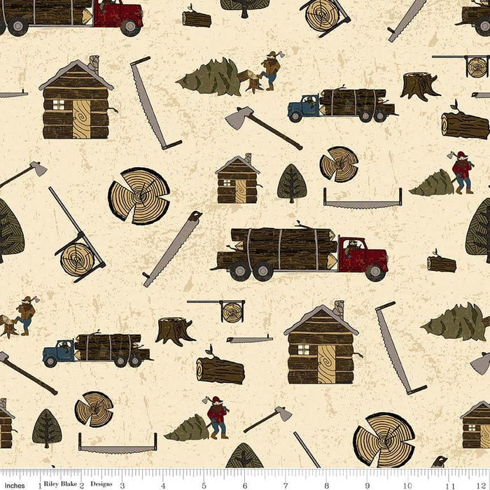 Lumber Jack Aaron -per yard -Riley Blake Designs- Stacy West-Buttermilk Basin Design- Tossed Lumberjack Tools - Tonal - C8702 CREAM - RebsFabStash