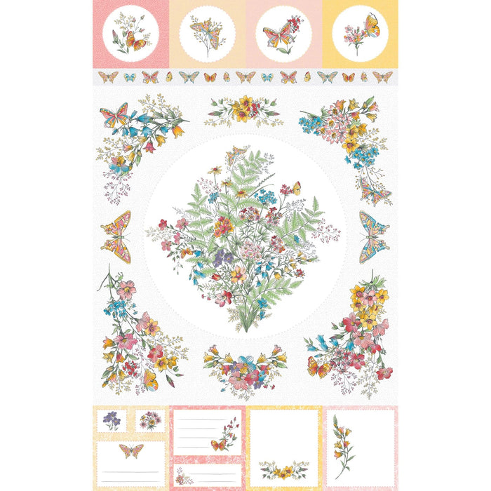 Meadow Edge - Meadow Toile - Per Yard - by Maywood Studio - Floral, Butterflies - Tonal, Blender - Pink - MASD10006-P