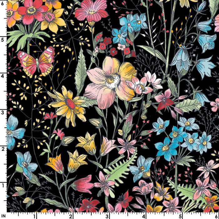 Meadow Edge - Meadow Toile - Per Yard - by Maywood Studio - Floral, Butterflies - Tonal, Blender - Yellow - MASD10006-S