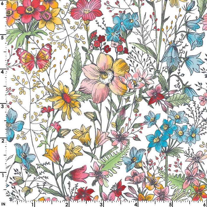 Meadow Edge - Meadow Toile - Per Yard - by Maywood Studio - Floral, Butterflies - Tonal, Blender - Yellow - MASD10006-S