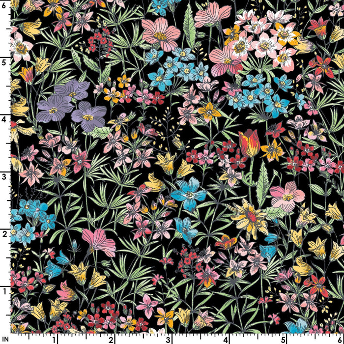 Meadow Edge - Vine Stripe - Per Yard - by Maywood Studio - Floral, Butterflies - Tonal, Blender - Black - MASD10008-J