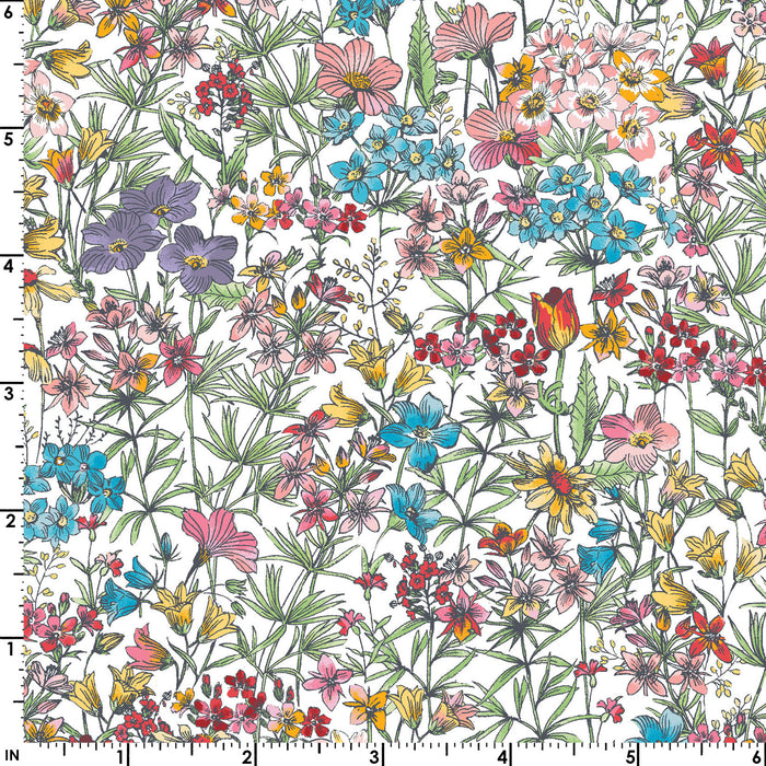 Meadow Edge - Meadow Toile - Per Yard - by Maywood Studio - Floral, Butterflies - Tonal, Blender - Pink - MASD10006-P