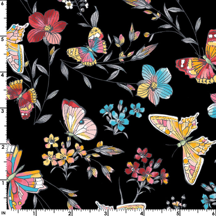 Meadow Edge - Large Meadow Flower - Per Yard - by Maywood Studio - Floral, Butterflies - White - MASD10002-W