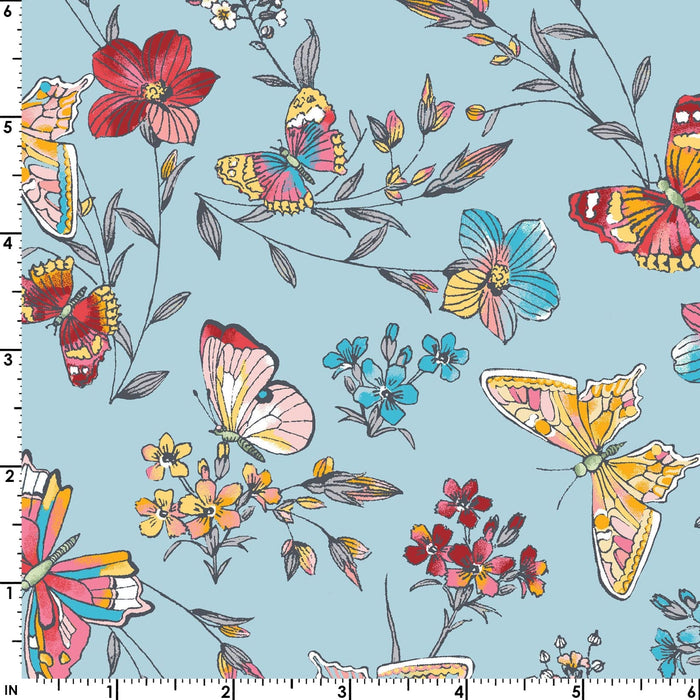 Meadow Edge - Large Meadow Flower - Per Yard - by Maywood Studio - Floral, Butterflies - White - MASD10002-W