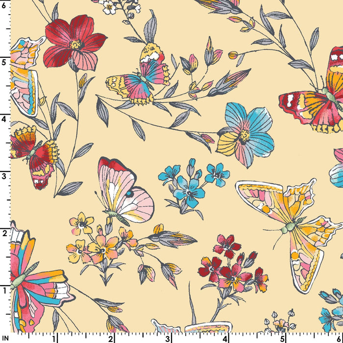 Meadow Edge - Large Meadow Flower - Per Yard - by Maywood Studio - Floral, Butterflies - White - MASD10002-W