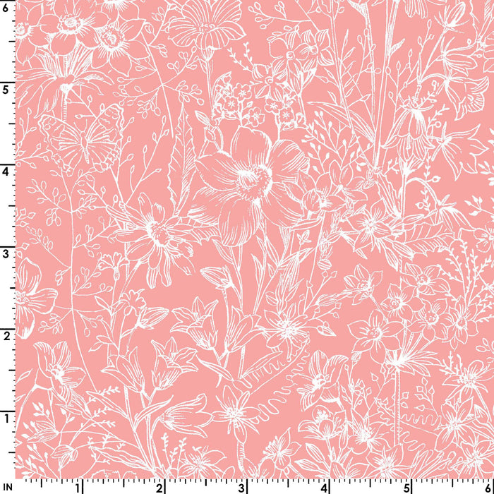 Meadow Edge - Meadow Toile - Per Yard - by Maywood Studio - Floral, Butterflies - Tonal, Blender - Yellow - MASD10006-S