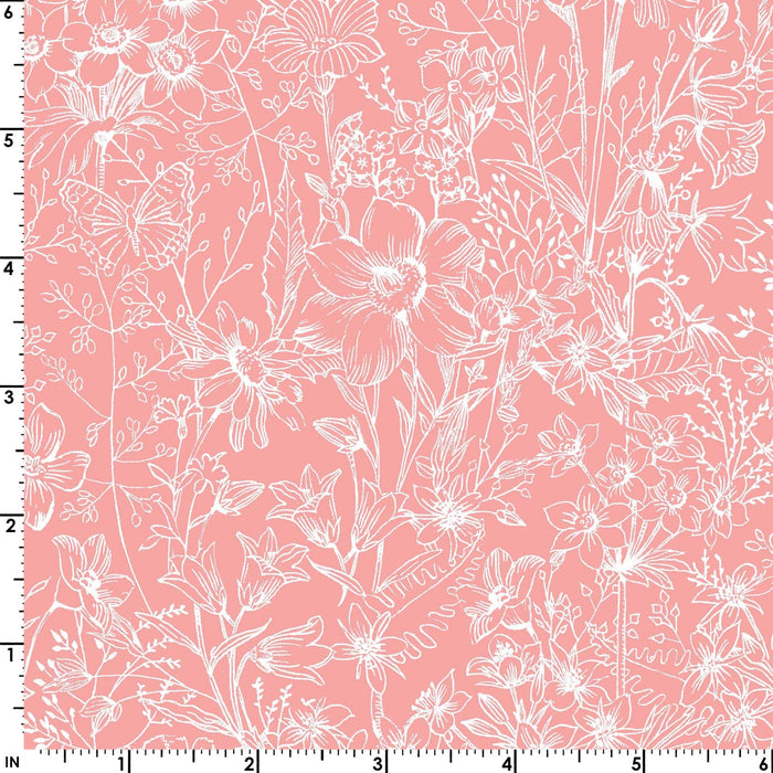 Meadow Edge - Meadow Toile - Per Yard - by Maywood Studio - Floral, Butterflies - Tonal, Blender - Pink - MASD10006-P-Yardage - on the bolt-RebsFabStash