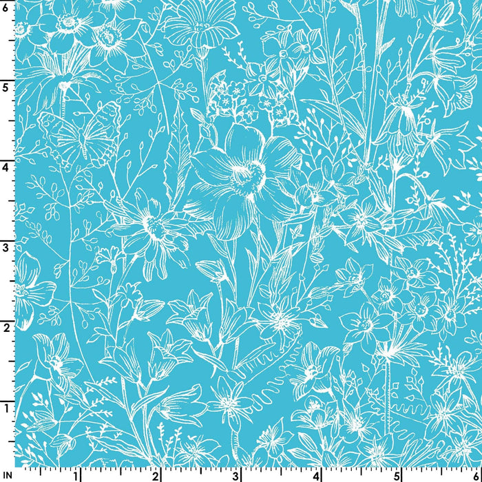 Meadow Edge - Large Meadow Flower - Per Yard - by Maywood Studio - Floral, Butterflies - White - MASD10002-W