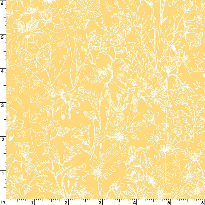 Meadow Edge - Blender Dot - Per Yard - by Maywood Studio - Floral, Butterflies - Tonal, Blender - Yellow - MASD10007-S