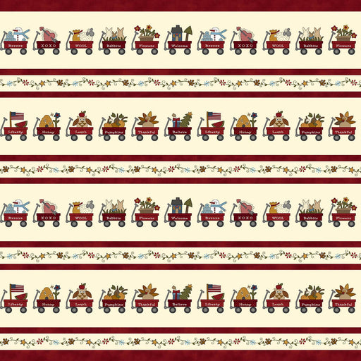 My Red Wagon - per yard - by Debbie Busby - Henry Glass - Border Stripe - directional - 2556-88 Red - RebsFabStash