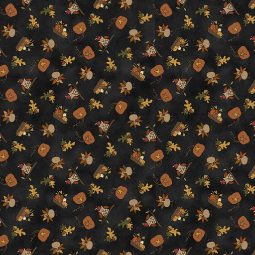 My Red Wagon - per yard - by Debbie Busby - Henry Glass - Novelty Toss Fall - 2543-99 Black - RebsFabStash