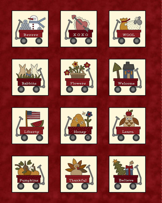 My Red Wagon - per yard - by Debbie Busby - Henry Glass - Small Leaves - 2545-99 Black - RebsFabStash