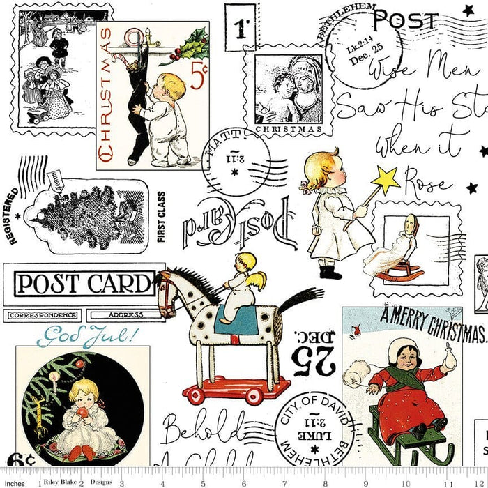 Christmas Vintage Postcard with Postage Stamps - for design