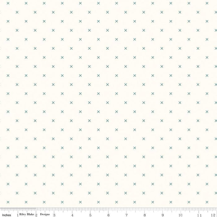 NEW! Bee Cross Stitch - Per Yard - by Lori Holt of Bee in My Bonnet for Riley Blake Designs - Basics, Tonal, Blender - C745 Riley Teal - RebsFabStash