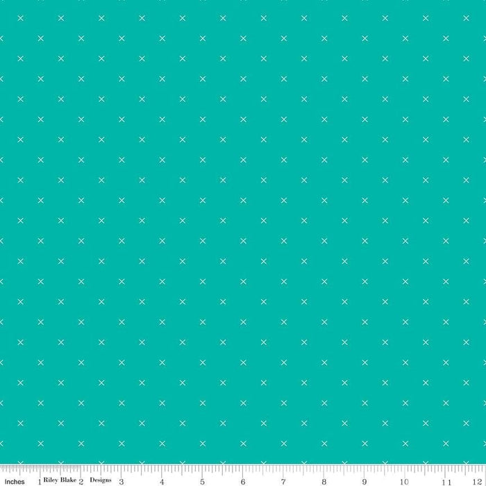 NEW! Bee Cross Stitch - Per Yard - by Lori Holt of Bee in My Bonnet for Riley Blake Designs - Basics, Tonal, Blender - C745 Riley Teal - RebsFabStash