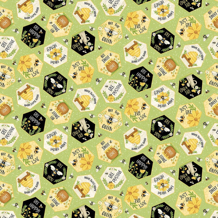 NEW! Bee You! - Tossed Honeycomb - Per Yard - by Shelly Comiskey for Henry Glass - Green - 104-66 - RebsFabStash