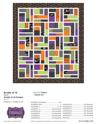 NEW! Bundle of 10 - Quilt KIT - pattern Amelie Scott Designs - Features Hometown Halloween by Kimberbell of Maywood - 64" x 77" - RebsFabStash