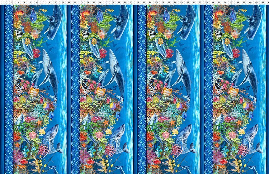 NEW! Calypso II - Seahorses BLUE - Per Yard - Jason Yenter - In The Beginning - Geometric, Blender, Ocean, Fish - 26CAL1 - RebsFabStash