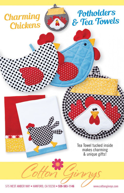 New! Charming Chickens Potholders & Tea Towels- Pattern - Cotton Ginny's - RebsFabStash