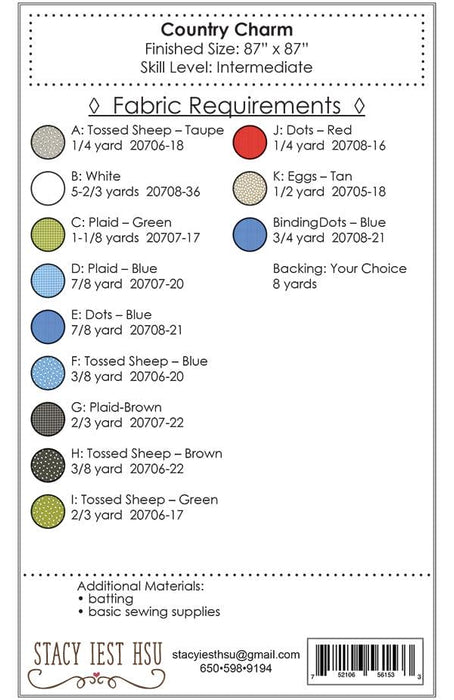 NEW! Country Charm - Quilt Pattern - uses On the Farm by Stacy Iest Hsu for Moda - 87" x 87" - RebsFabStash