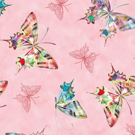 New! Daisy Meadow - Daisy & Butterfly Toss - per yard - Designed by Turnowsky for Quilting Treasures - MEDIUM PINK - 27805-P - RebsFabStash