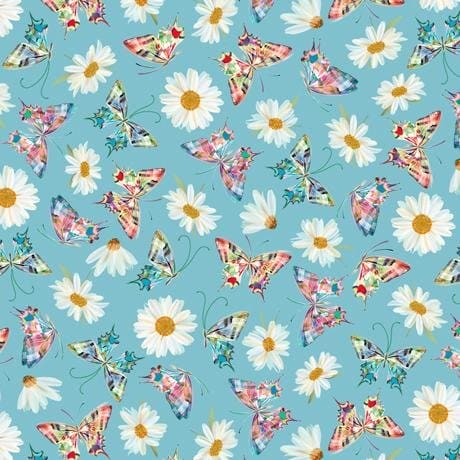 New! Daisy Meadow - Daisy & Butterfly Toss - per yard - Designed by Turnowsky for Quilting Treasures - MEDIUM PINK - 27805-P - RebsFabStash