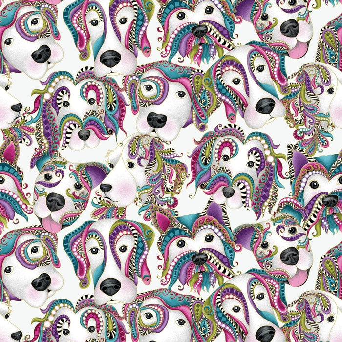 NEW! Dog On It - Ann Lauer - Grizzly Gulch - per yard -Benartex- Hot Diggity Multi on white - small dogs on white - 6255M-09 - RebsFabStash