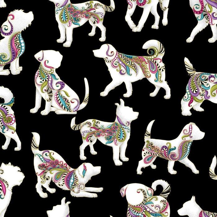 NEW! Dog On It - Ann Lauer - Grizzly Gulch - per yard -Benartex- Hot Diggity Multi on white - small dogs on white - 6255M-09 - RebsFabStash