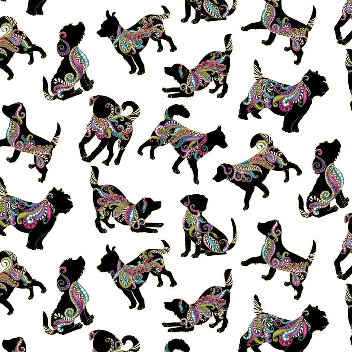 NEW! Dog On It - Ann Lauer - Grizzly Gulch - per yard -Benartex- Hot Diggity Multi on white - small dogs on white - 6255M-09 - RebsFabStash