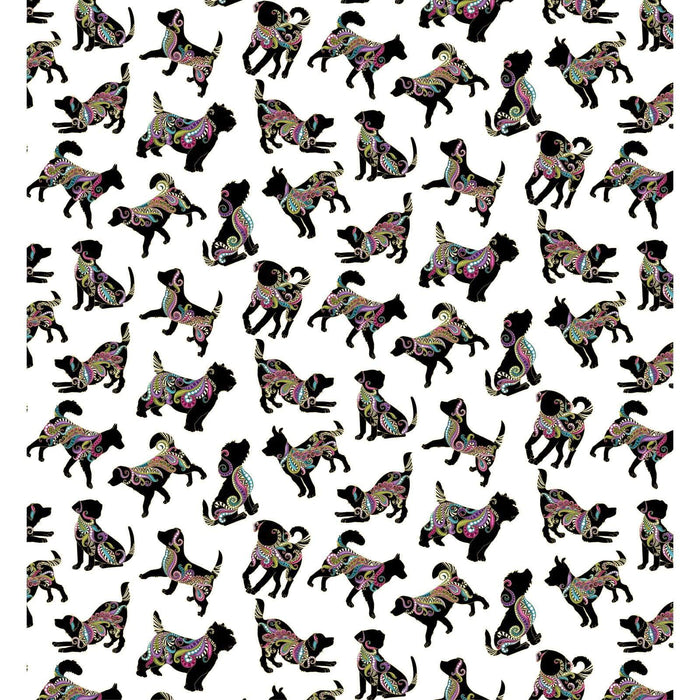 NEW! Dog On It - Ann Lauer - Grizzly Gulch - per yard -Benartex- Hot Diggity Multi on white - small dogs on white - 6255M-09 - RebsFabStash