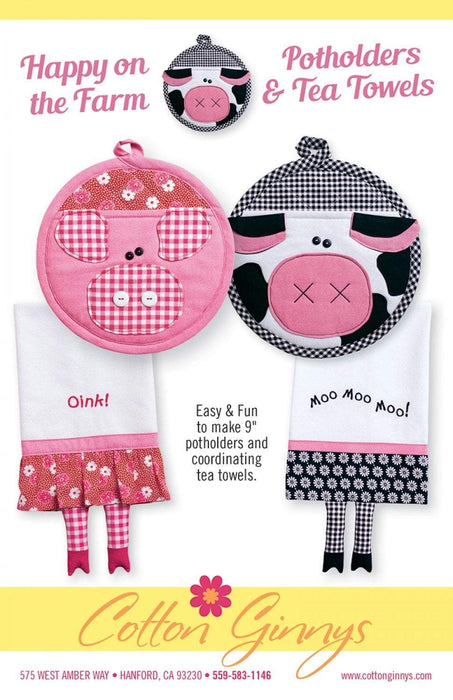 New! Happy on the Farm Potholders & Tea Towels- Pattern - Cotton Ginny's - RebsFabStash